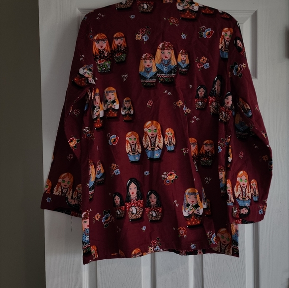 Nick & Nora Hippie Russian Nesting Doll Pajama Top Shirt Cotton Flannel Medium - Picture 4 of 13